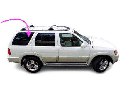 Fits: 1996-2004 Infinity QX4,Nissan Pathfinder 4D SUV Right Quarter window Glass