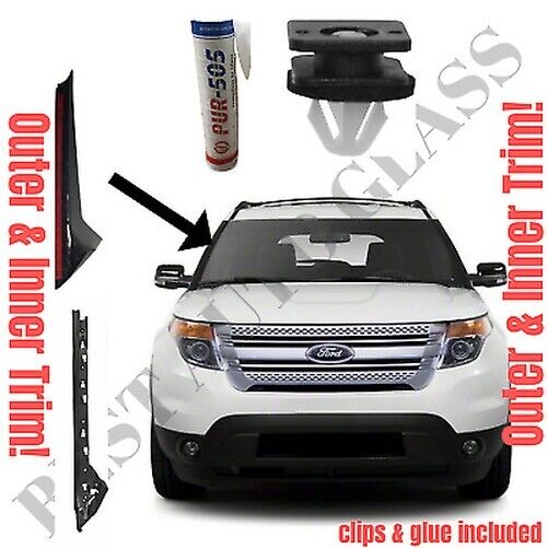 Fit 11-19 Ford Explorer Windshield Outer AND Inner Trim Passenge Side+Glue&Clips