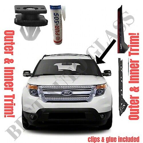 2011-2019 Ford Explorer Windshield Outer AND Inner Trim Driver Side+Glue & Clips